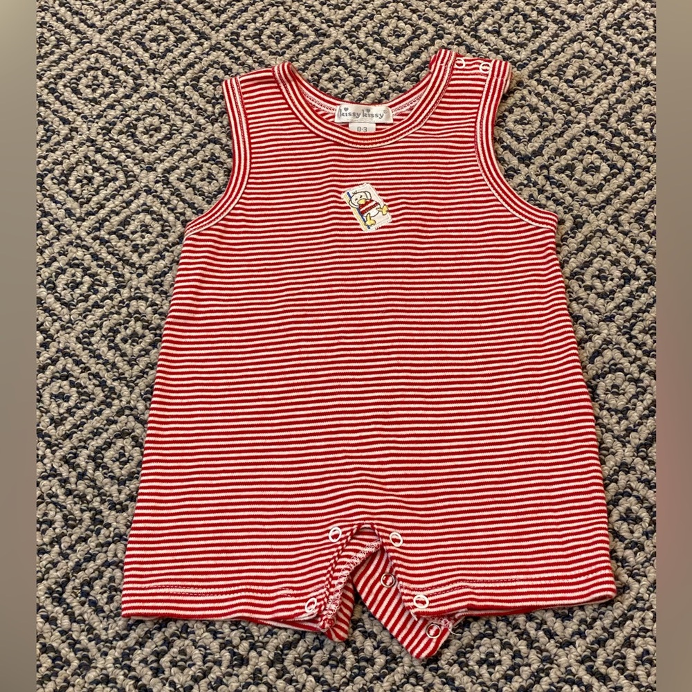🎉 NWOT! 🎉 Kissy Kissy 0-3M Red & White Striped Sleeveless Romper